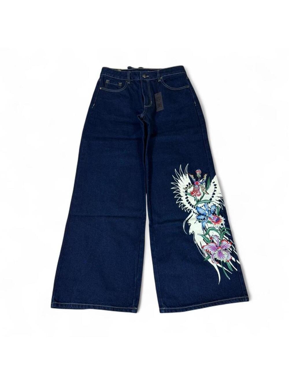 Ed Hardy navy blue jeans with floral embroidery design